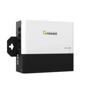 Front view of Growatt Master Box GMB10022 highlighting the RJ45 Modbus ports and LED status indicators