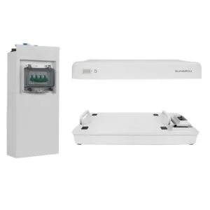 Sungrow SBR Battery Accessory Kit featuring the top BMS unit, floor stand, and integrated circuit breaker for SBR096-256 systems.